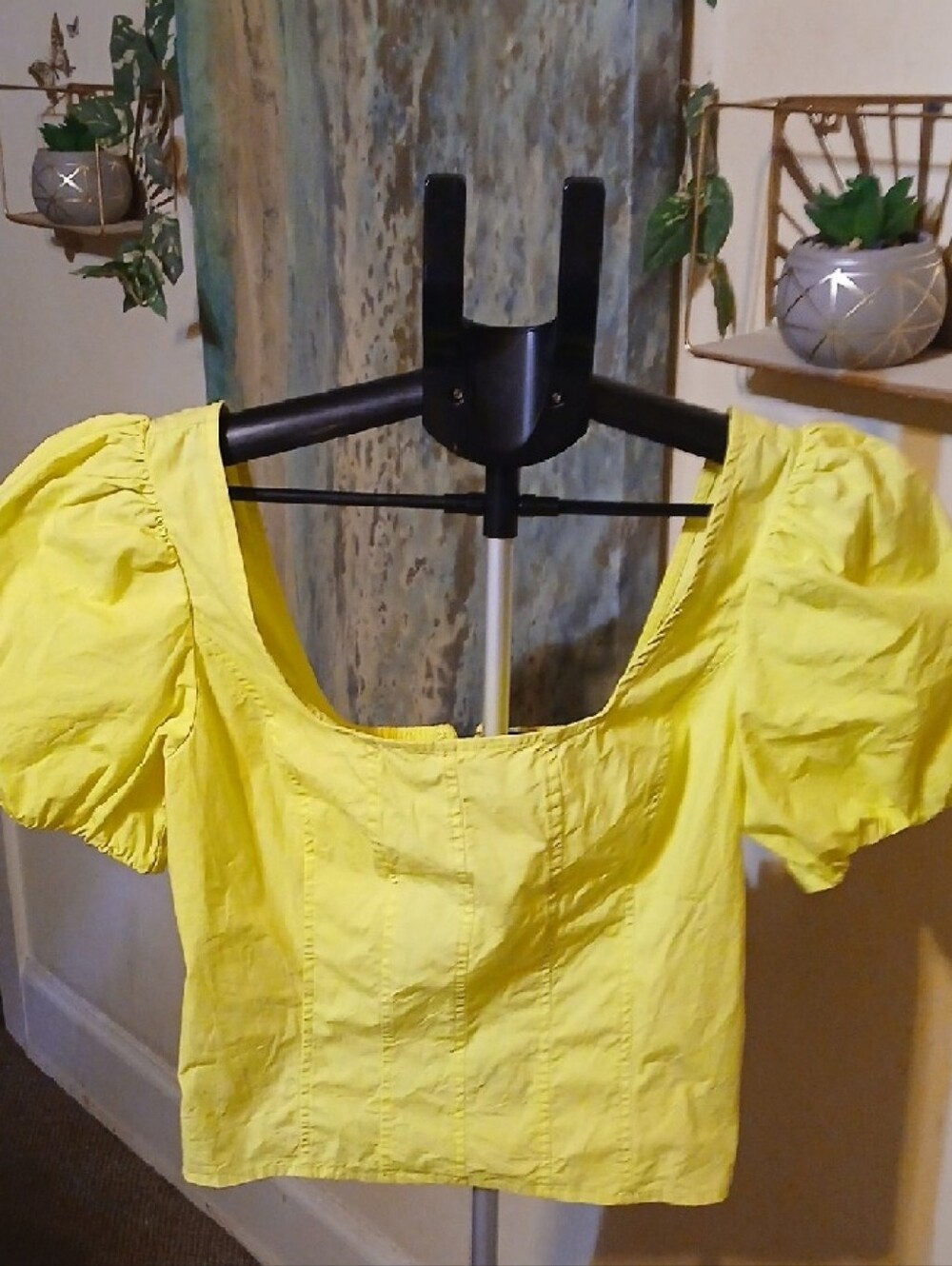 J. Crew Sunny Yellow Puff Sleeve Crop Top